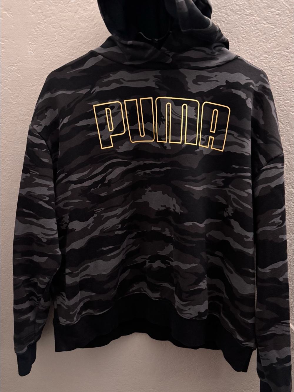 Puma Black Grey Camo Pullover Hoodie with White Logo